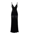 Elisabetta Franchi Long Dress With Sheer Panels And Striped Pattern In Black