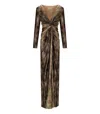 Elisabetta Franchi Emerald Python Print Deep V-neck Evening Dress In Animal Print
