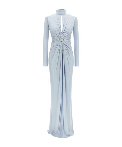 ELISABETTA FRANCHI RED CARPET HIGH-NECK TWIST-FRONT MAXI DRESS