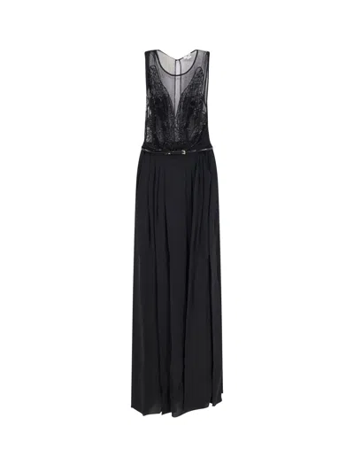 Elisabetta Franchi Red Carpet Long Dress With Belt In Black