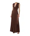 Elisabetta Franchi Celebrite V-neck Metallic Pleated Sleeveless Dress In Brown