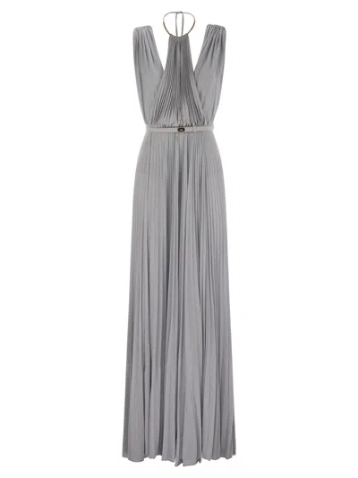Elisabetta Franchi Red Carpet Lurex Jersey Dress With Belt In Gray