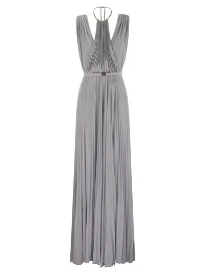 Elisabetta Franchi Red Carpet Lurex Jersey Dress With Belt In Blue