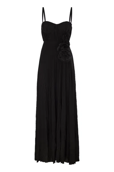 Elisabetta Franchi Red Carpet Lurex Jersey Dress With Embroidered Flower In Black