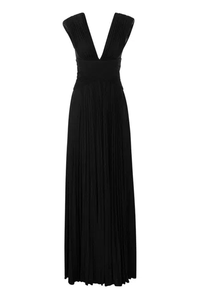 Elisabetta Franchi Red Carpet Lurex Jersey Dress With Necklace In Black