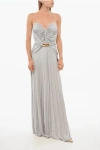 Elisabetta Franchi Red Carpet Lurex Maxidress With Mesh Inserts In Gray