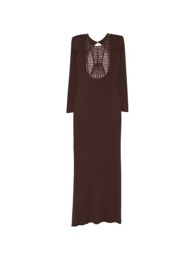 Elisabetta Franchi Red Carpet Maxi Dress In Brown