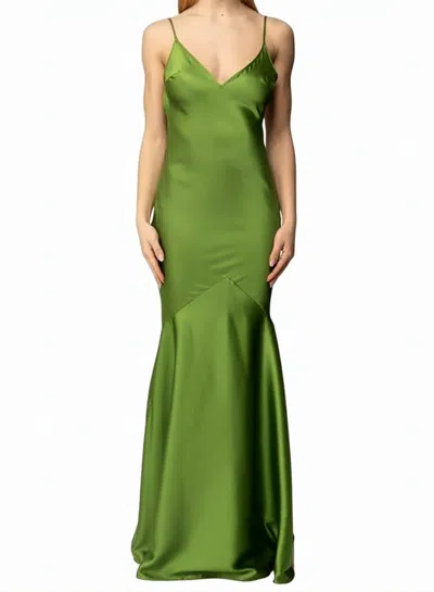 Elisabetta Franchi Red Carpet Satin Thin Straps Dress In Green