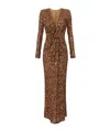 Elisabetta Franchi Sequin Embellished Maxi Dress V-neckline In Brown