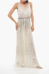 Elisabetta Franchi Red Carpet Sequined Tulle Maxidress In Gold