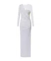 Elisabetta Franchi Red Carpet Tulle And Jersey Dress With Crocodile-effect Embroideries In White