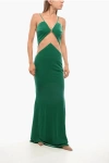 Elisabetta Franchi Red Carpet Velour Maxidress With Mesh Inserts In Green