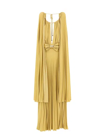 Elisabetta Franchi Red Carpet Viscose Blend Long Dress With Lurex Effect In Golden