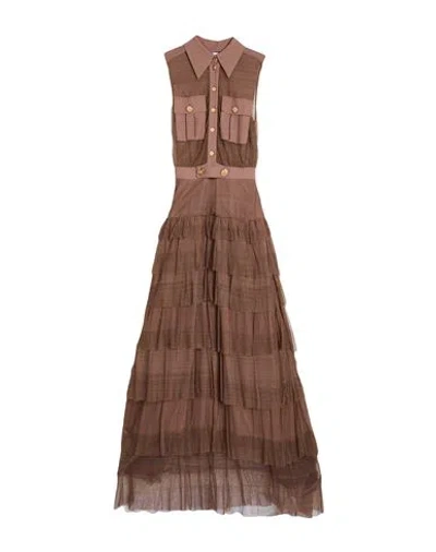 Elisabetta Franchi Red Carpet Woman Maxi Dress Chocolate Brown Size 4 Viscose, Polyester
