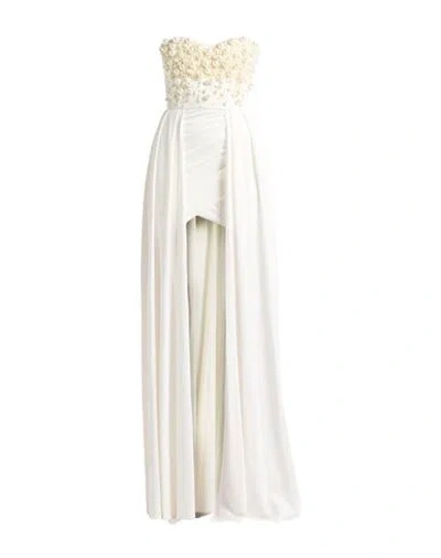 Elisabetta Franchi Red Carpet Woman Maxi Dress Cream Size 2 Viscose, Elastane, Plastic, Polyamide