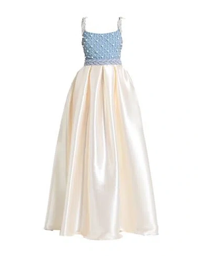 Elisabetta Franchi Red Carpet Woman Maxi Dress Cream Size 4 Polyester, Viscose, Plastic, Glass