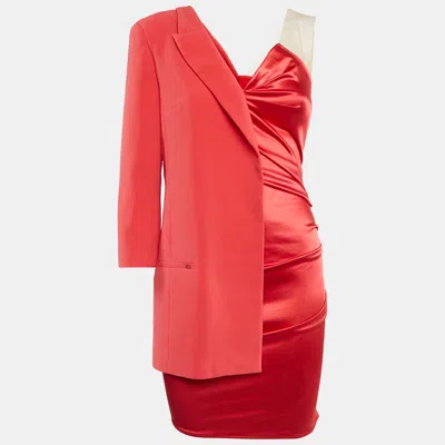 Pre-owned Elisabetta Franchi Red Crepe And Satin Asymmetric Mini Dress S