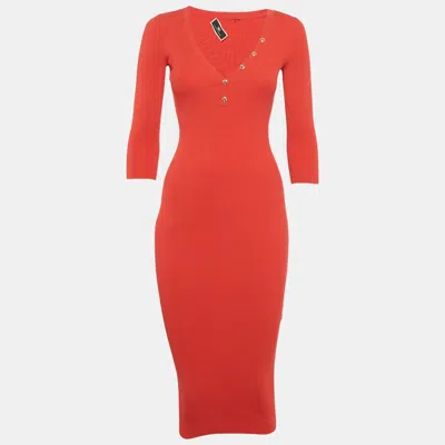 Pre-owned Elisabetta Franchi Red Rib Knit Bodycon Dress S