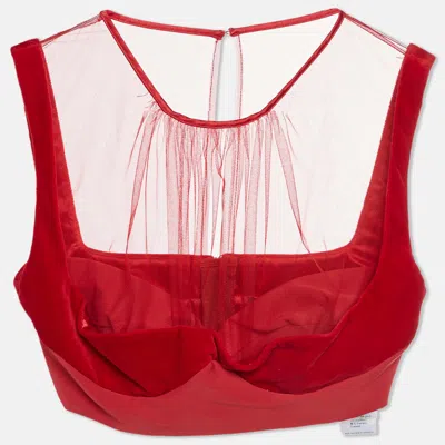 Pre-owned Elisabetta Franchi Red Tulle And Velvet Crop Top S