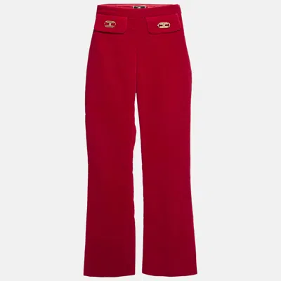 Pre-owned Elisabetta Franchi Red Velvet Boot-cut Leg Trousers S