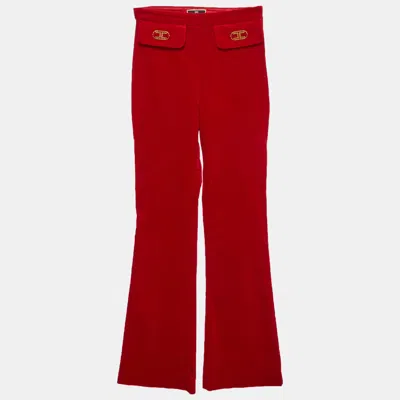 Pre-owned Elisabetta Franchi Red Velvet High Waist Trousers S