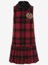 Elisabetta Franchi Red Wool Tartan Embroidered Patch Dress In Red
