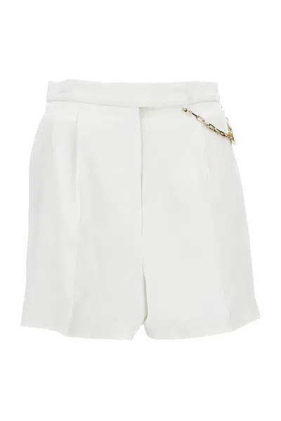 Elisabetta Franchi White Shorts With Chain Detail On The Front And Front Concealed Closure In Viscose Stretch Woman