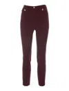 Elisabetta Franchi High Waist Tight Fit Trousers With Gold Button Detail In Rojo Oscuro