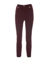 Elisabetta Franchi Straight Stretch Crepe Trousers With Rivet In Rouge/noir