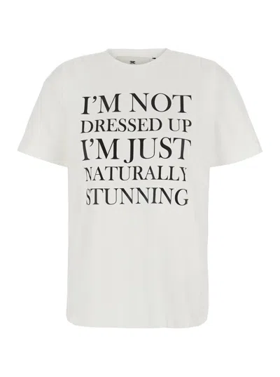 Elisabetta Franchi Regular-fit Cotton T-shirt With Front Maxi Logo Print In White