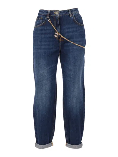 Elisabetta Franchi Relaxed Fit Jeans With Gold Chain Detail In Blue
