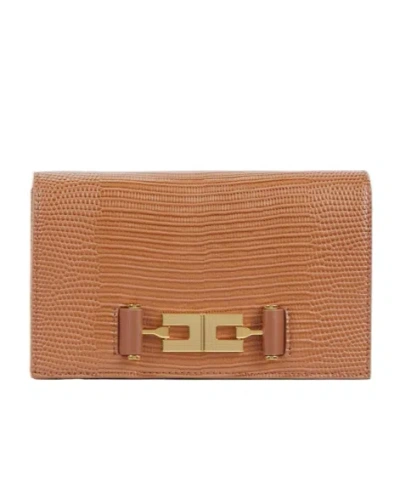 Elisabetta Franchi Reptile-effect Logo-plaque Clutch Bag In Black
