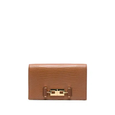 Elisabetta Franchi Reptile-effect Logo-plaque Clutch Bag In Brown