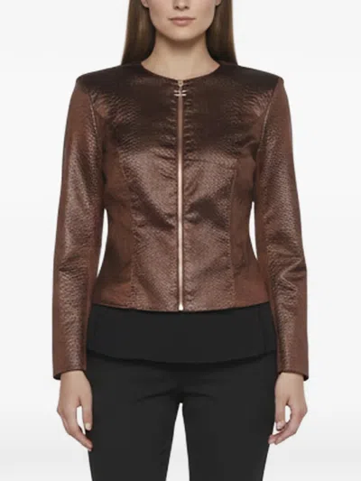 Pre-owned Elisabetta Franchi Reptile-embossed Zip-up Jacket In Brown
