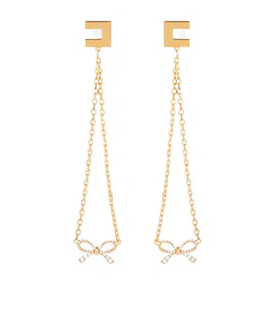 Elisabetta Franchi Rhinestone Bow Pendant Earrings In Yellow