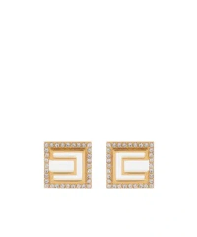 Elisabetta Franchi Rhinestone Decorative Logo Earrings In Yellow