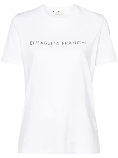 Elisabetta Franchi Rhinestone Embellished Cotton T-shirt In White