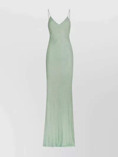 Elisabetta Franchi Rhinestone Embellished Velvet Dress With Spaghetti Straps In Green