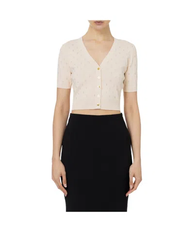 Elisabetta Franchi Rhinestone-logo Cropped Cardigan In Black