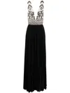 Elisabetta Franchi Rhombus-embroidered V-neck Gown In Nude