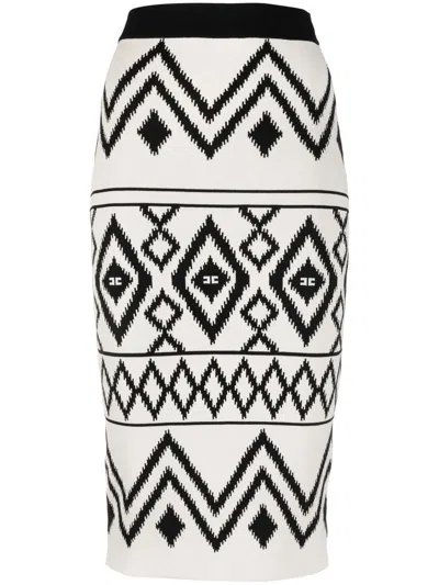 Elisabetta Franchi Longuette Skirt With Pattern In White