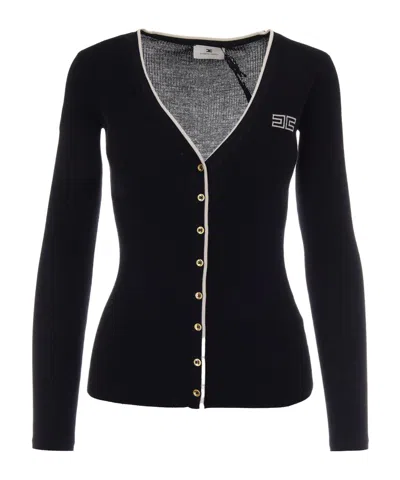 Elisabetta Franchi Cardigan Costine Nero Burro In Black