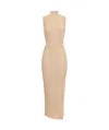 Elisabetta Franchi Ribbed High-neck Maxi Dress In Nude