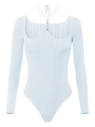 Elisabetta Franchi Ribbed Bodysuit In Blue