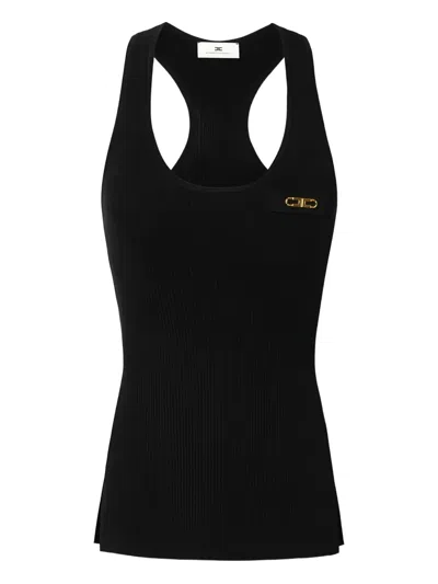 Elisabetta Franchi Ribbed Breast Pocket Top In Black