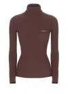 Elisabetta Franchi Ribbed Burgundy Sweater With Logo Detail In Brown
