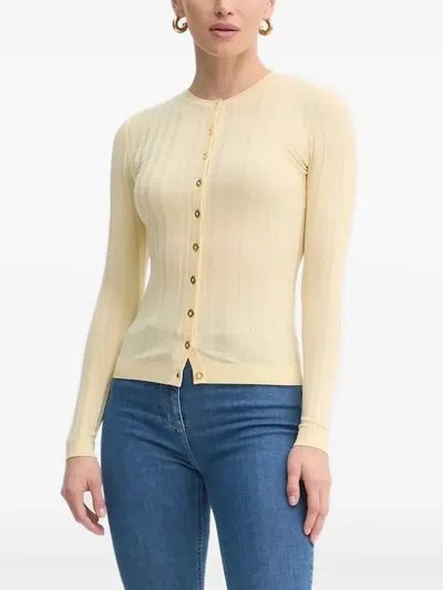 Elisabetta Franchi Ribbed Button Cardigan In Neutral