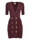 Elisabetta Franchi Fitted Knitted Dress With Deep V-neckline In Burgundy