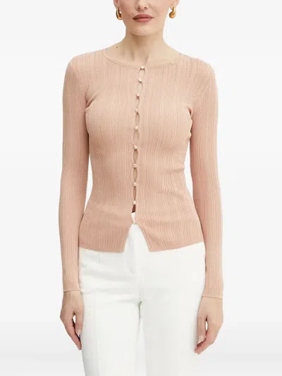 Elisabetta Franchi Ribbed Button-front Cardigan In Pink