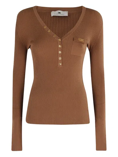 ELISABETTA FRANCHI RIBBED BUTTON-PLACKET TOP
